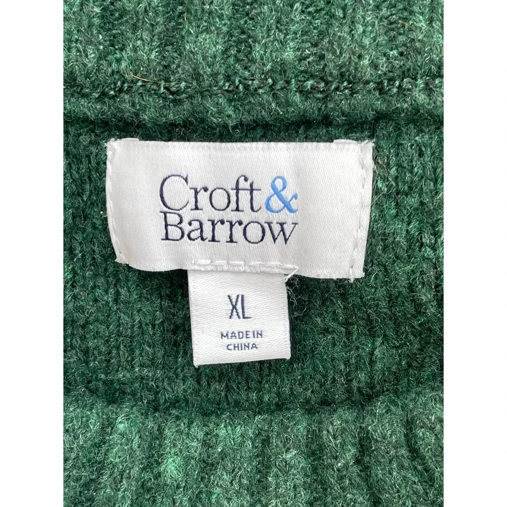 Croft & Borrow Sweater Womens XL Green Cable Knit Crew Neck Long Sleeve
